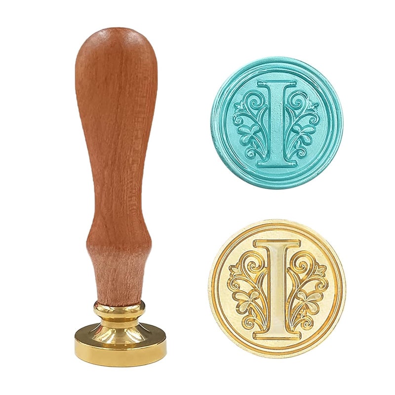 krastmon Medieval Traditional Initial Alphabet Wax Seal Stamp, Brass Head Wooden Handle Letter Stamps for Card/Envelope/Gift - (Letter I) - Image 1